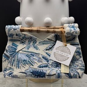 Handcrafted Floral Beaded Clutch with Bamboo Handle